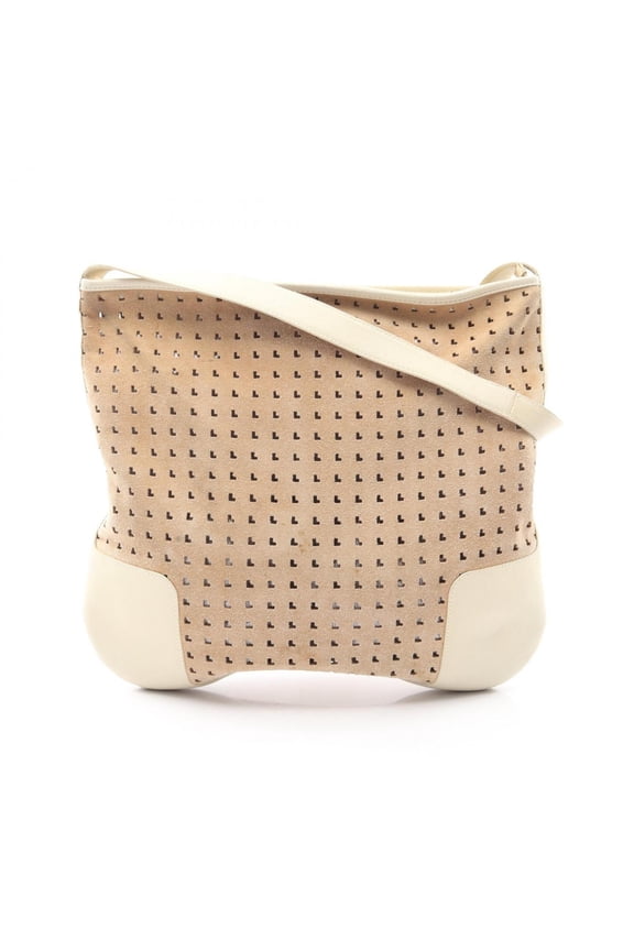 Pre-Owned Loewe LOEWE Perforated Shoulder Bag Handbag Suede Leather Women's Beige/Ivory