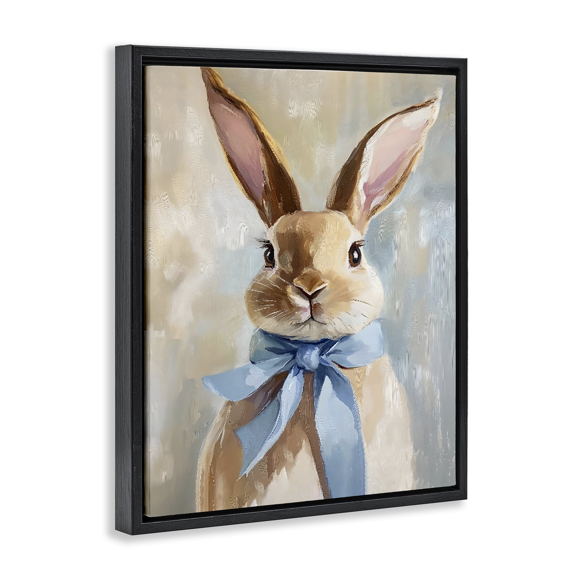 Stupell Industries Bunny with Blue Bow Black Framed Floater Canvas Wall Art, design by The Prints Vibe