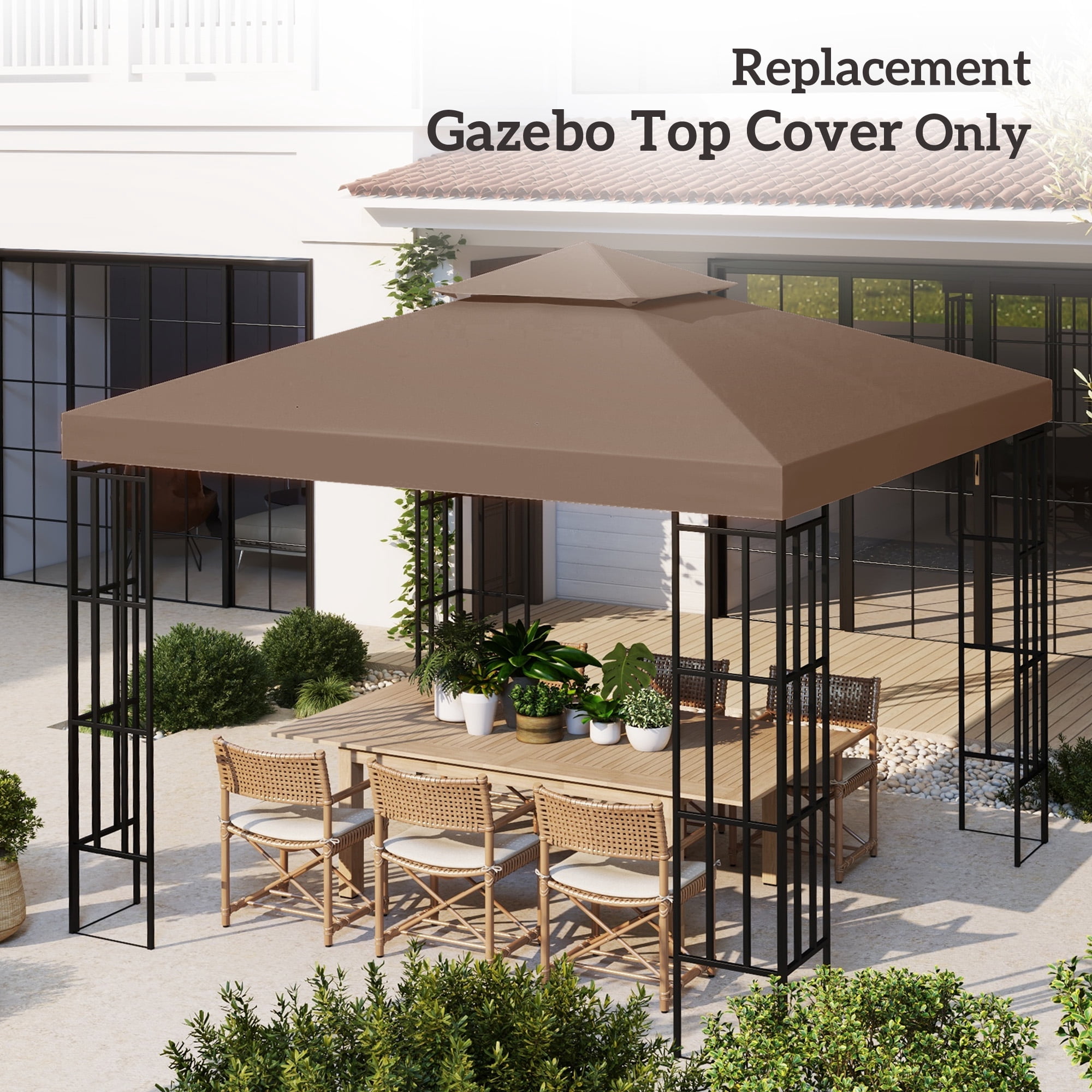 Outsunny Gazebo Replacement Canopy for Model 01 -0153, 2-Tier Top Cover for 9.8' x 9.8' Outdoor Gazebo, Coffee (TOP ONLY)