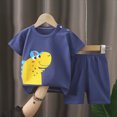 thumbnail image 2 of KPOPLK Kids 2Pcs Summer Clothing Set Toddler Boys Short Sleeve Cute Graphic Tee T-Shirt and Comfy Shorts Outfits for 1-4 Years Size 3-4 Years,Dark Blue, 2 of 4