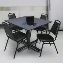 Regency Kobe 48 in. Square X-Base Breakroom Table- Grey, 4 Restaurant Stack Chairs- Black