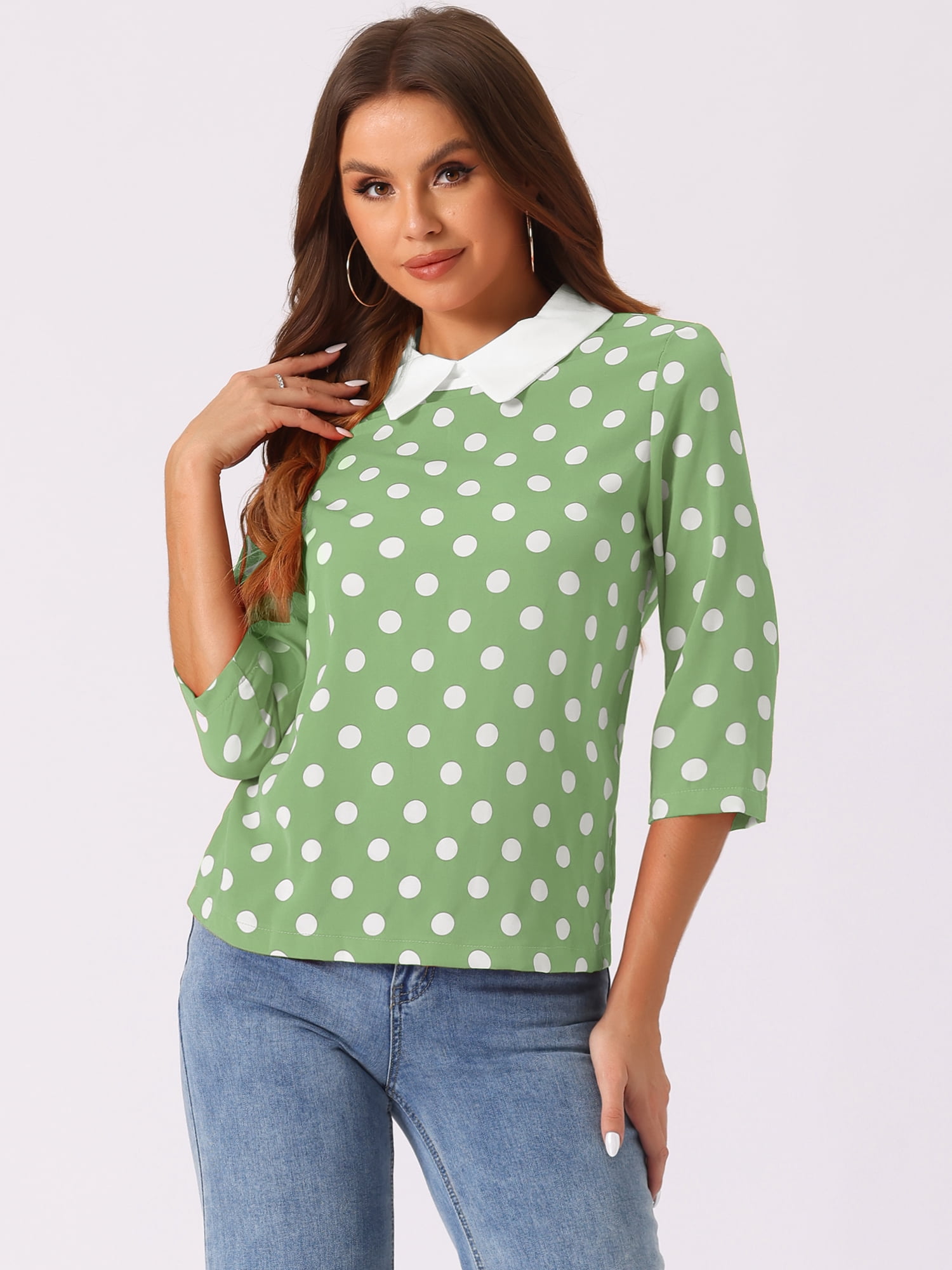 DARING DIVA Blouses 3/4 Sleeves Solid Office Work Tops M Greens