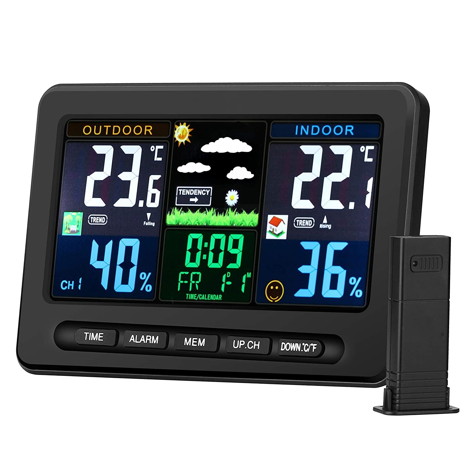 Weather Station Alarm Clock Wireless Sensor Digital Temperature Humidity Outdoor 