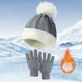 thumbnail image 3 of Women's Pom Pom Knitted Hat and Gloves Set, Soft Warm Two-Piece Knit Set with Ball Decoration, Cute Winter Beanie with Matching Gloves, Stretchable Knit Cap and Mittens Set for Daily Use Grey, 3 of 5