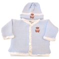 thumbnail image 1 of Knitted Crochet Finished Blue Cotton Cardigan Hat Set with Teddy Patch 6-12 mo, 1 of 2