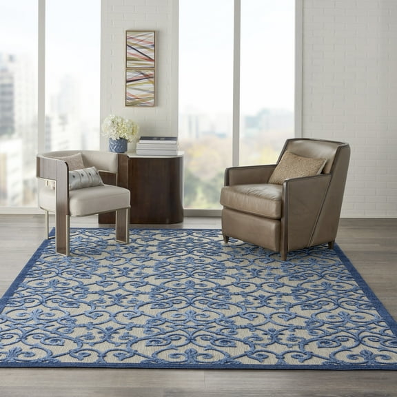 Nourison Aloha Indoor/Outdoor Grey/Blue 7'10" x 10'6" Area Rug, (8x11)