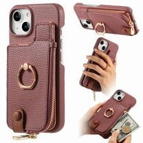 ELEHOLD for iPhone 14 Plus Luxury Leather Wallet Case with Back Flip Card Slots RFID Blocking Zipper Cash Pocket Stand Function Ring Holder Support Magnetic Car Mount Shockproof Case,purple