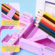 Ristpal Pop up Multi Function Pencil Case l(6-12), Cute Cartoon Pencil Box with Sharpener, Schedule, Whiteboard(Purple)