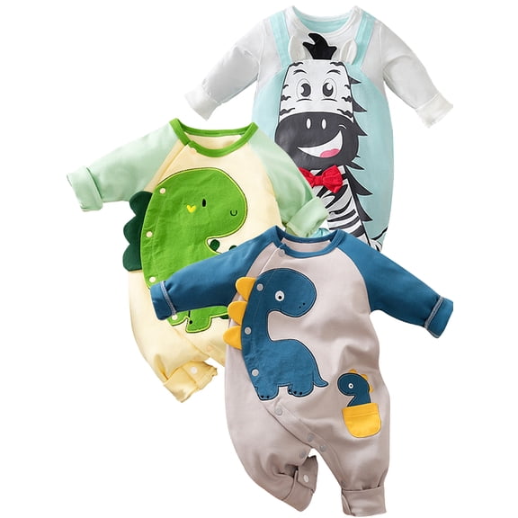 ATAIKU 1 Piece Baby Boys Long Sleeve Outfit Infant Cotton Romper Dinosaur Jumpsuit Newborn Baby Boy One Piece Coverall Spring 0-3M