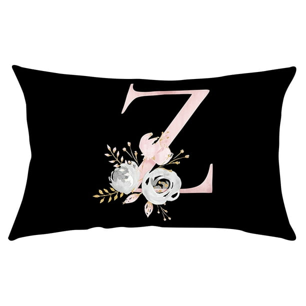 Funda de Almohada Ganfancp Negra Alfabeto Inglés Anw Floral 1X