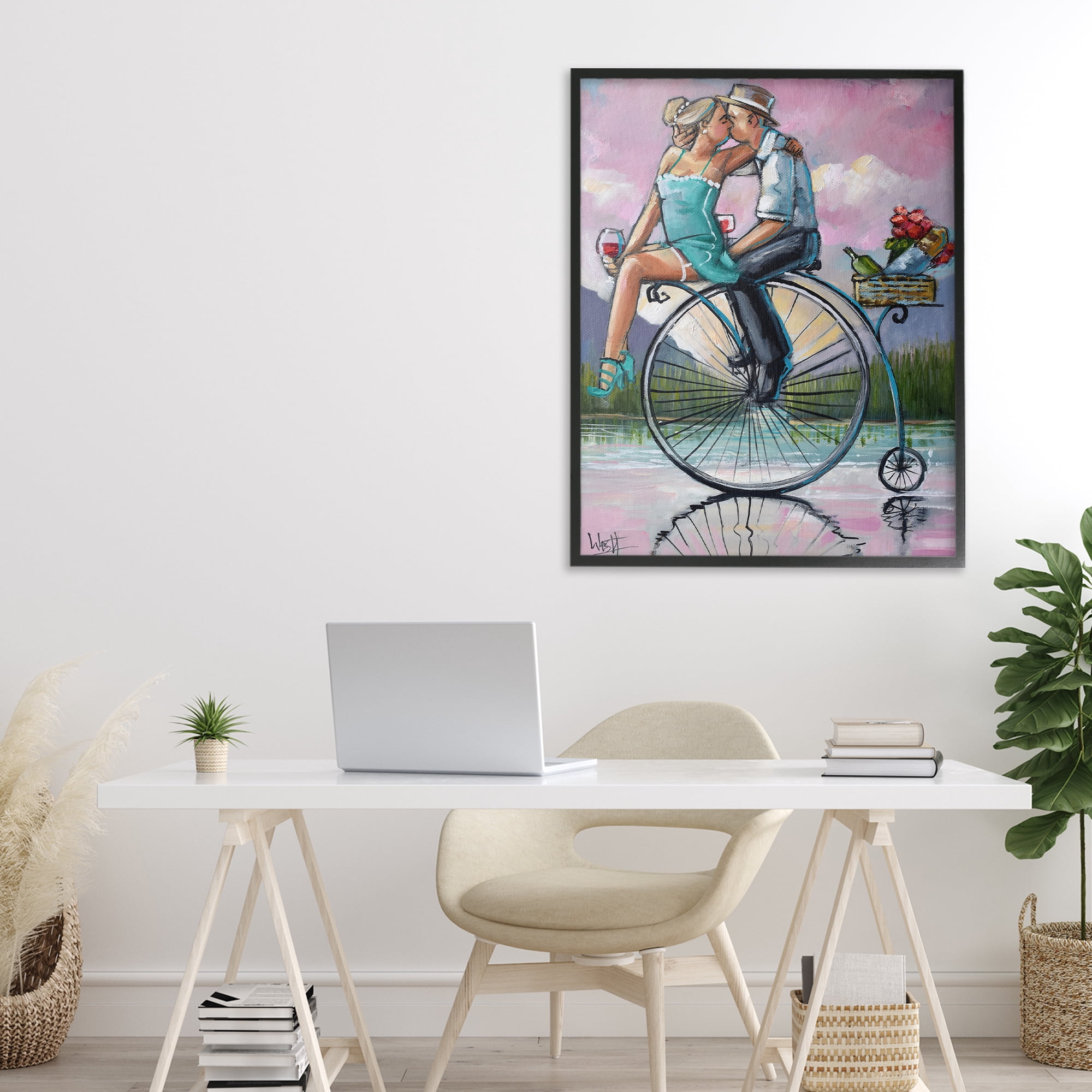 Stupell Industries Romantic Picnic on Bicycle Black Framed Giclee Art, design by Ronald West