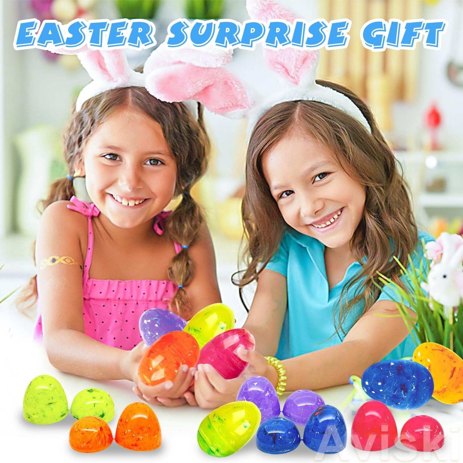 72-Piece 3.15-Inch Jumbo Iridescent Marble Easter Eggs For Easter Basket Stuffers, Egg Hunt Game, And Party Favors
