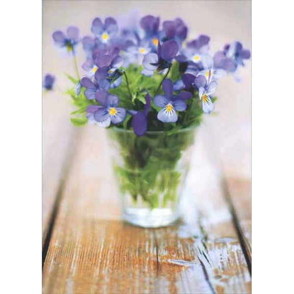 Avanti Press Purple Pansies In Vase Deluxe Matte Blank Note Card