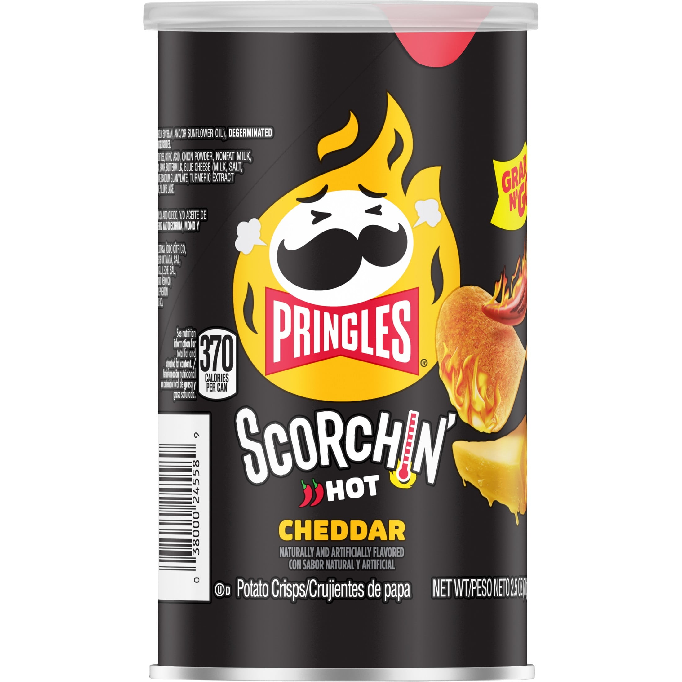 Pringles Scorchin' Cheddar Potato Crisps Chips, Lunch Snacks, 2.5 oz
