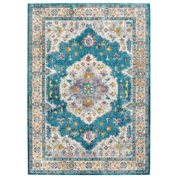 Success Anisah Distressed Floral Persian Medallion 5x8 Area Rug Blue Ivory Yellow Orange