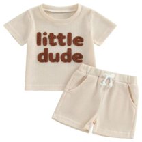 HCNTES Toddler Boy's 2 Piece Short Sets Outfits Clothes Sets T-Shirt and Linen Blend Cargo Shorts Sets for Summer Breezes,6-12 Months