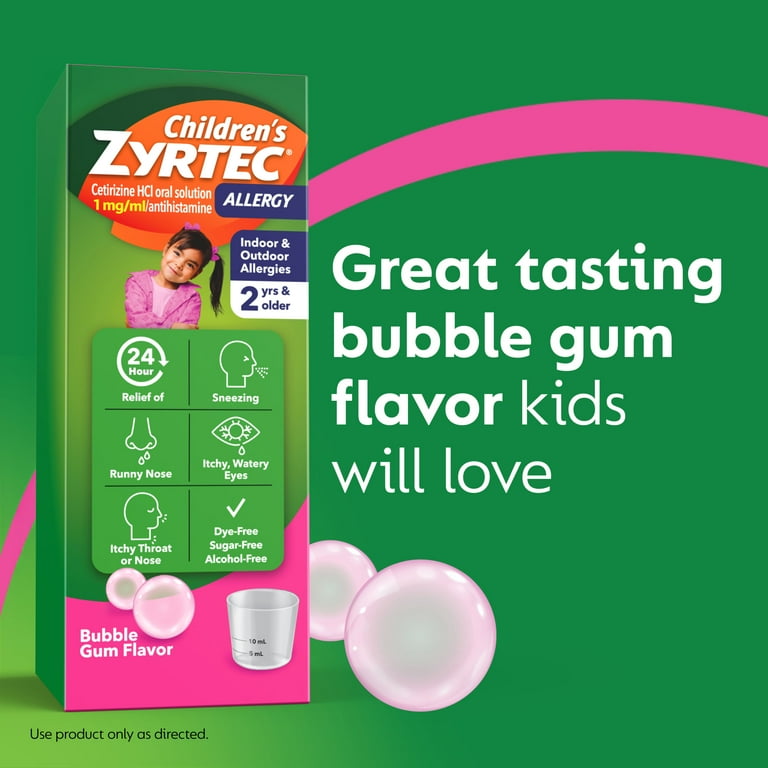 Children's Zyrtec 24 Hour Allergy Relief Syrup, Bubble Gum, 4 fl. oz