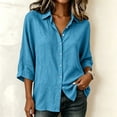 thumbnail image 5 of Tops for Women 100% Cotton Summer Solid Casual V-Neck Button Down 3/4 Sleeve Shirt, 5 of 7