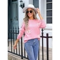 thumbnail image 5 of Womens Cute Flower Sweater Oversized Crewneck Knit Pullover Top Ribbed Knit Winter Outfits Jumper Tops Pink S, 5 of 8