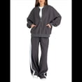 thumbnail image 2 of Conjunto de 2 Piezas para Mujer: Sudadera Informal de Larga con Cremallera y Pantalones Deportivos de Pierna Gris XXL, 2 of 10