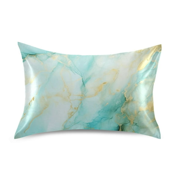 Satin Pillow Case Aqua White Marble Standard Silk Pillow Cover for Hair and Skin Envelope Closure 20"x26"