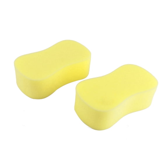 Unique Bargains Home Car Windshield Sponge Wash Yellow 8" x 4" x 2" 2Pcs