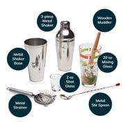 Libbey Mixology Bartender Kit, 9 Piece Cocktail Shaker Set with Muddler, Spoon, Strainer,Shot Glass and More, Bartending Kit for Home Barware