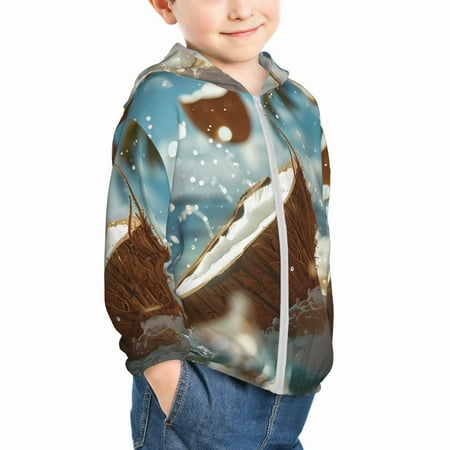 

Uemuo Fresh Coconut Splash Pattern Rash Guard for Boys Girls Long Sleeve Swim Shirts UPF 50+ UV Sun Protection Hooded Fishing Shirt with Pocket for Kid-18 Months