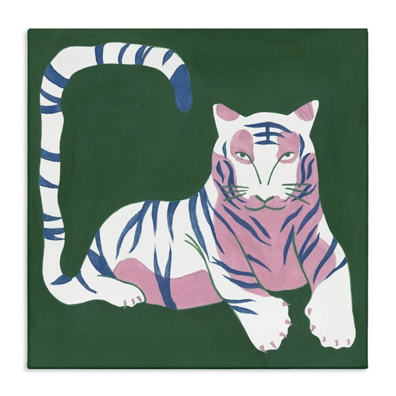 Stupell Industries Modern Tiger with Curved Tail Animals Painting Wrapped Canvas Canvas Art Print Wall Art, 17 x 17