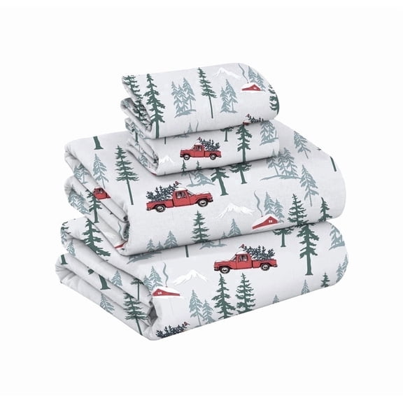 RUVANTI Flannel Sheets Queen Size - GOTS Certified 100% Organic Cotton, 4 Piece Warm, Soft & Breathable Set, Deep Pocket Snug Fit, Double Brushed Cozy All Season Bedding, Merry Miles