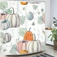 thumbnail image 5 of Pumpkin Thanksgiving Fall Shower Curtain Bathroom Decor 72Wx72L Inch Harvest Autumn Watercolor Halloween Green Leaves&nbsp;12 Pack Shower Hooks Polyester Fabric Bathtub, 5 of 6