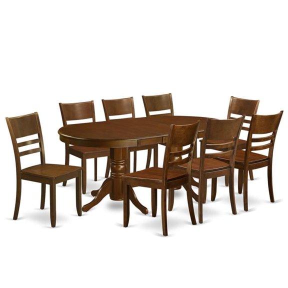 East West Furniture VALY9-ESP-W Set Vancouver Kitchen Table with One Leaf & 8 Upholstered Seat Chairs, Espresso - 17 in. - 9 Piece