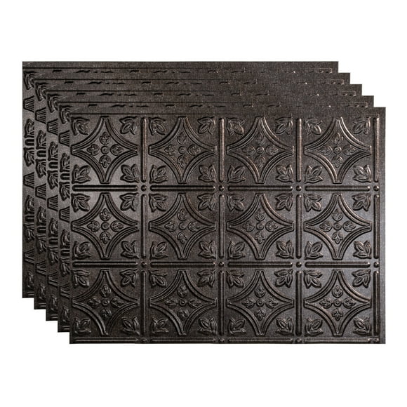 FASÄDE Traditional Style/Pattern 1 Decorative Vinyl 18in x 24in Backsplash Panel in Smoked Pewter (5 Pack)