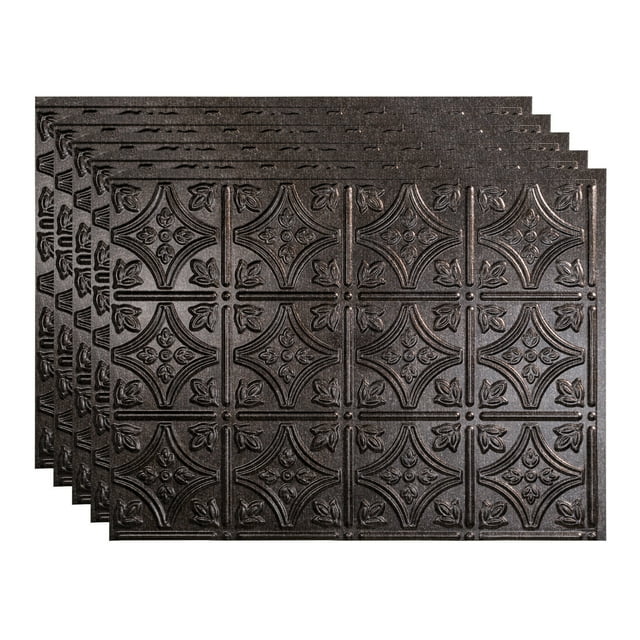 FASÄDE Traditional Style/Pattern 1 Decorative Vinyl 18in x 24in Backsplash Panel in Smoked Pewter (5 Pack)