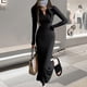 thumbnail image 5 of Vestido de cola de pez de manga larga, vestido de cintura delgada, vestido ajustado elegante para mujer para otoño e invierno, 5 of 8