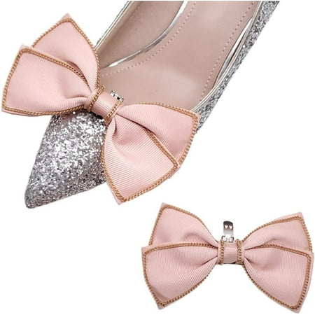 Municipal 4 pcs Gold Chain Trim Bow Shoe Clips Satin Bow Shoe Buckles Shoes Jewelry Decoration Shoe Embellishments for Women Girls