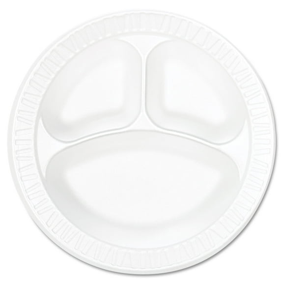 Dart Concorde Foam Plate, 3-Compartment, 10.25" dia, White, 125/Pack, 4 Packs/Carton