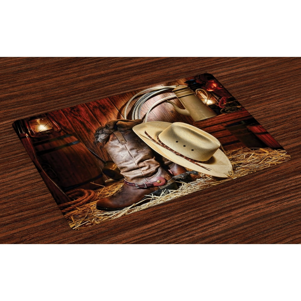 Western Placemats Set of 4 Authentic American West Rodeo Elements with
