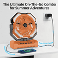 thumbnail image 5 of 16000mAh Rechargeable Camping Misting Fan, 250ml Water Tank Portable Battery Powered Fan, Standing/Hanging With Hook, 4 Speed, Remote Control, Timer, 4 LED Brightness, Orange, 5 of 12