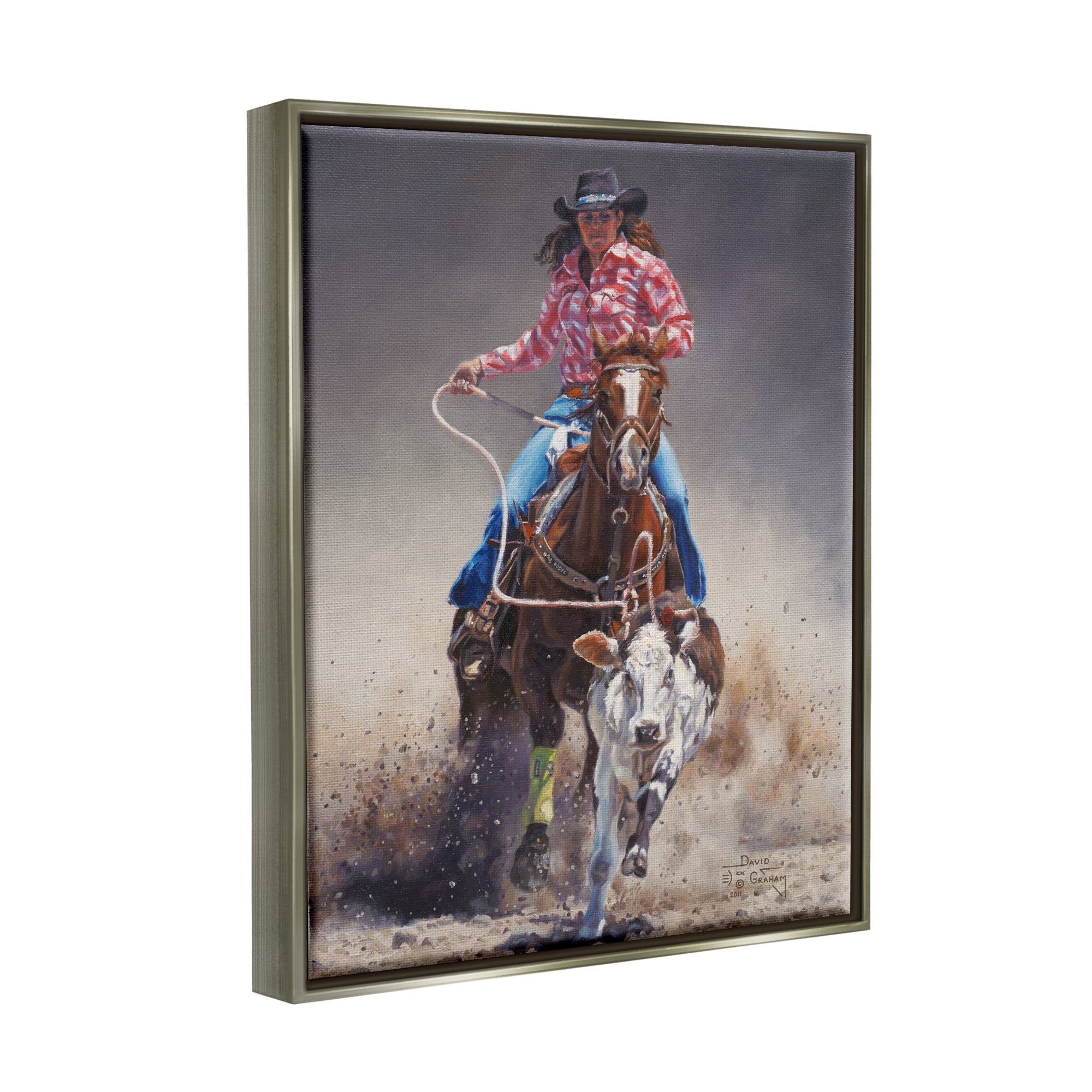 Stupell Industries Rodeo Cowgirl & Lasso Animals & Insects Painting Gray Floater Framed Art Print Wall Art, 17 x 21