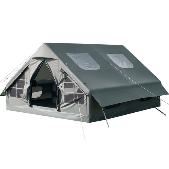 KFFKFF Inflatable Camping Tent for 5-8 People with Hand Pump, Ideal for Family Outdoor Adventures, Made of Waterproof 420D Oxford Fabric, Quick Setup Air Tent with Skylight, Stove Jack, Mesh Windows