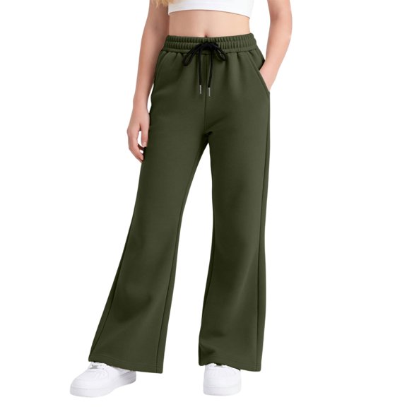 WOYY Girls Flared Sweatpants Preppy Joggers Pants Spring Fall Casual Trousers, Sizes 5-16