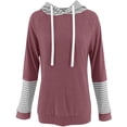 thumbnail image 4 of Women's Casual Striped Hoodies Basic Long Sleeve Lightweight Pullover Loose Drawstring Sweatshirt Crew Neck Tops, 4 of 6