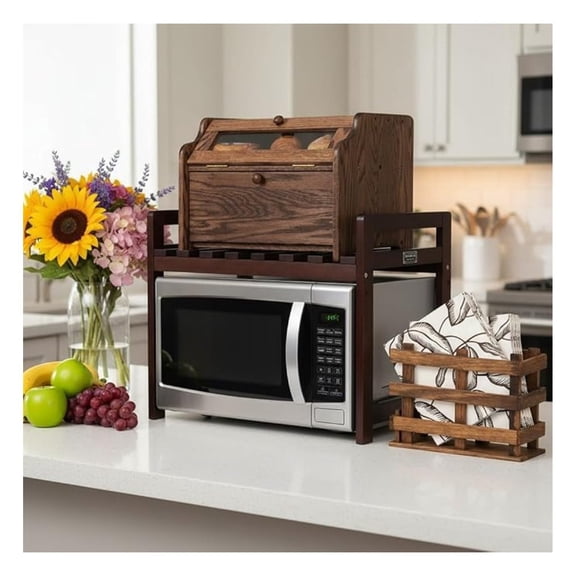 Microwave Stand, USA Grown Hickory Microwave Shelf, Wooden Microwave Rack for Kitchen Counter Organization