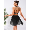 thumbnail image 4 of Sholeno Women's Lyrical Dance Outfits Halter Sleeveless Shiny Dance Crop Top with Skirt Dancewear Black S, 4 of 6