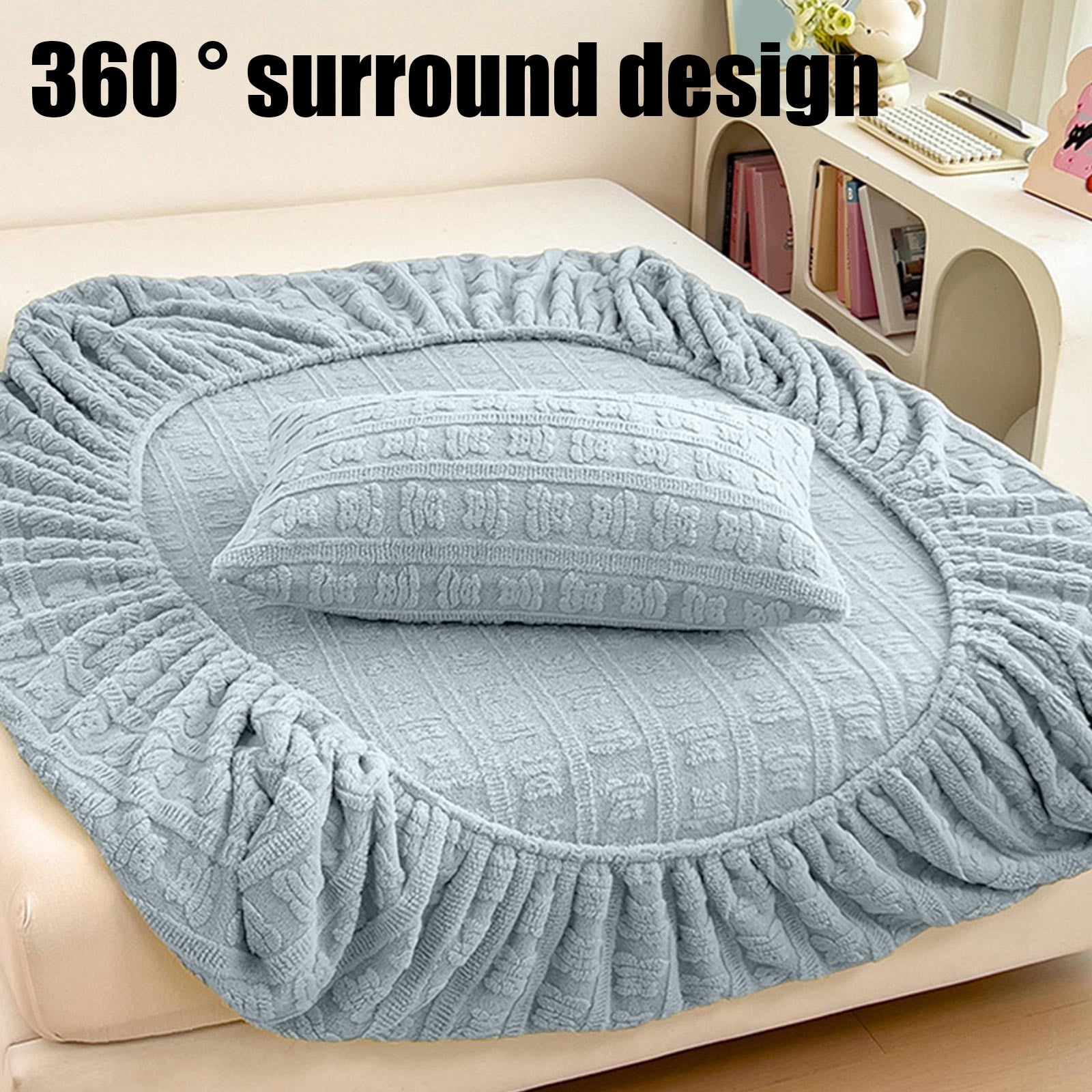 Tgbvmt Fall Winter Milk Velvet Fitted Sheet Thickened Thermal Anti-Static Fitted Sheet Full Coverage Jacquard Pattern Mattress Protector Soft Skin-Friendly for Home Bedroom Bedding Sleep Rest Decor