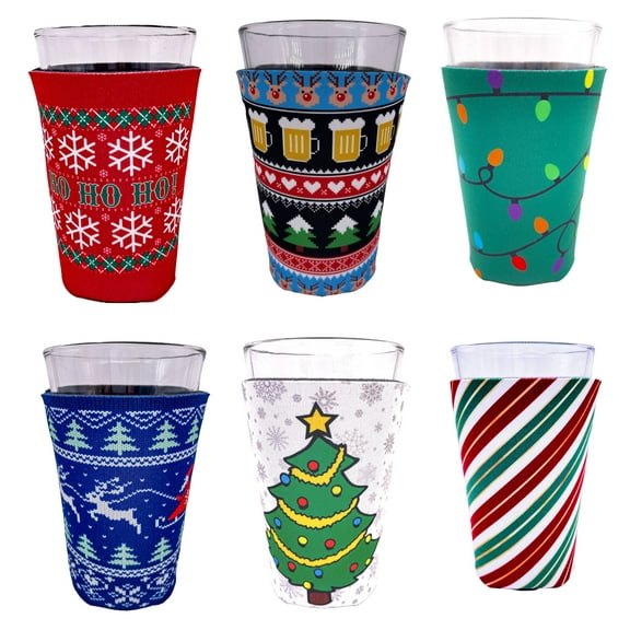 Christmas Holiday Pattern Pint Glass Coolie Variety 6 Party Pack