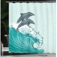 thumbnail image 4 of Ambesonne Dolphin Shower Curtain, Sea Waves Sketch Art, 69"Wx84"L, Charcoal Grey Mint Teal, 4 of 5