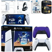 Sony PlayStation 5 Astro Bot Slim Digital Bundle with Disc Drive, Pulse Elite Headset, Extra Controller, PlayStation Portal, MightySkins Voucher and 2 Year Extended Warranty - Galactic Purple