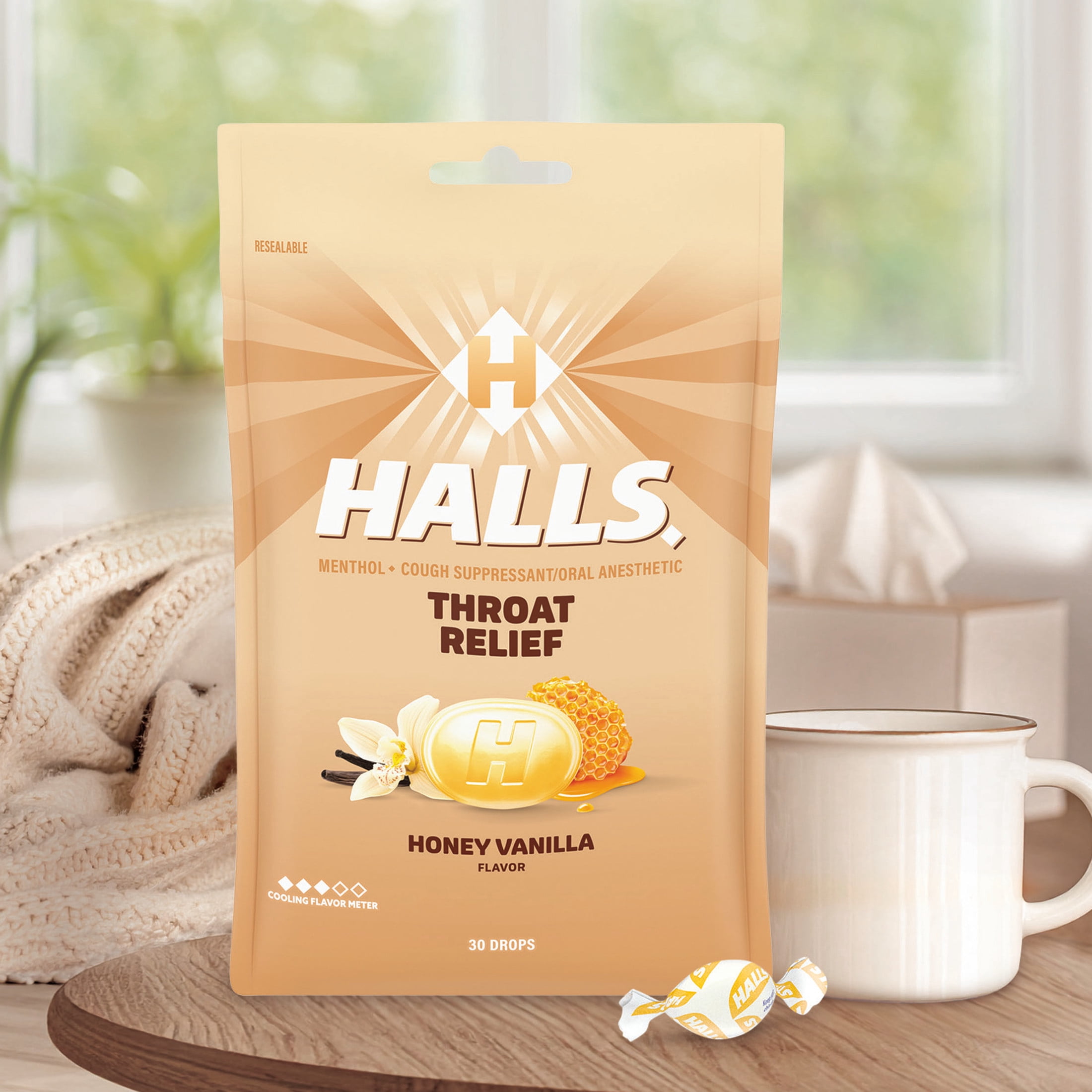 (2 pack) HALLS Throat Relief Honey Vanilla Cough Drops, FSA/HSA Eligible, 30 Drops